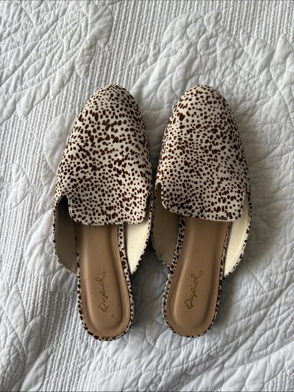 Cow Print Backless Mules in Cream and Brown - Picture 1 of 1